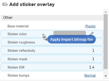 インポートビットマップファイルを [ステッカーの色] パラメーターに適用する