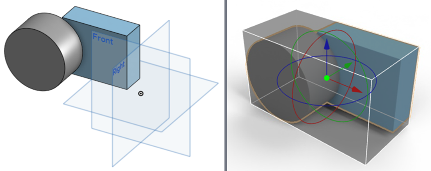 Tranformation example showing origin point in Onshape and Render Studio