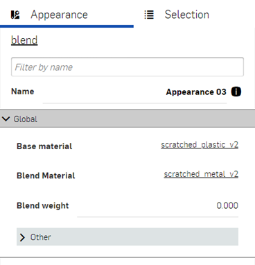 Surface blender parameters in the Appearance panel