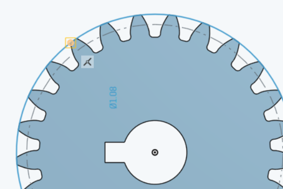 Example constraining a circle to the edge of the gear