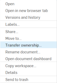 Transfer ownership from the document or folder context menu
