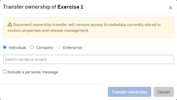 Transfer ownership dialog