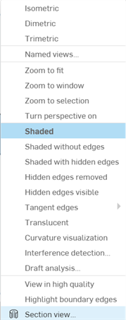 Selecting section view from the View tools menu