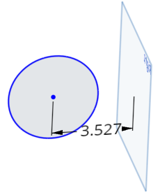 스케치 형상 및 평면 간의 치수 예