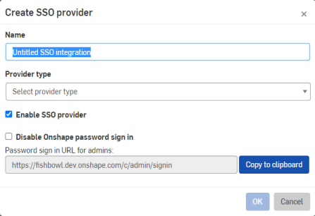 SSO 제공자 생성 대화상자