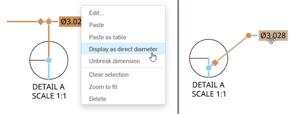 Display as direct diameter example