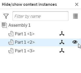 컨텍스트 파트 숨기기/표시 대화상자
