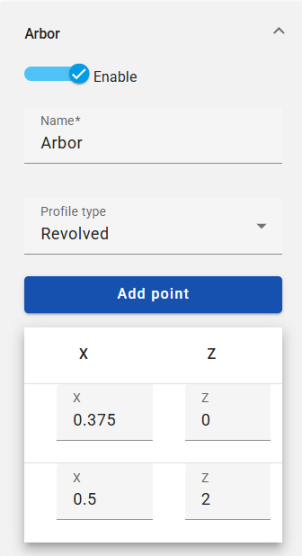 Screenshot of the Arbor section of the Tool panel in CAM Studio