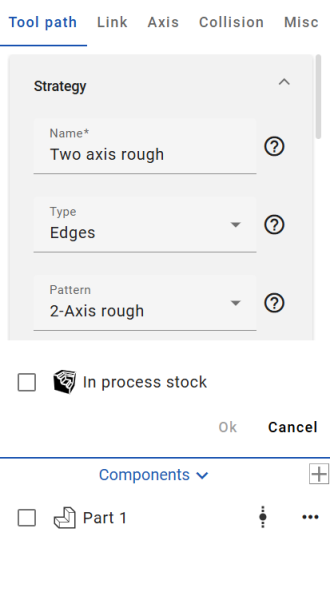 Tool path settings section