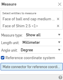 Reference coordinate system option selected in Measure tool