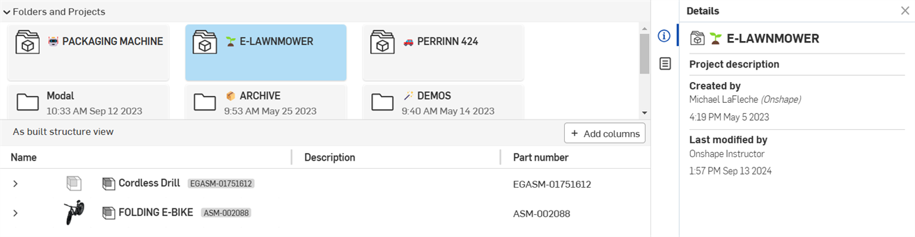 Structure view: Folder list with right pane