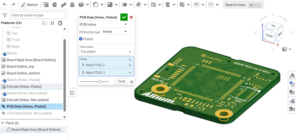 PCB 홀 데이터 예시