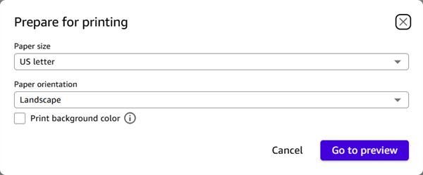 Prepare for printing dialog