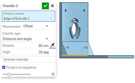 Example of Distance-and-angle Chamfer (after - second example)