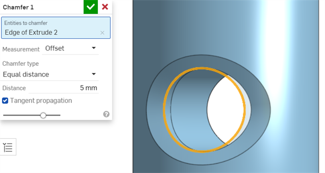 chamfer with offset measurement example