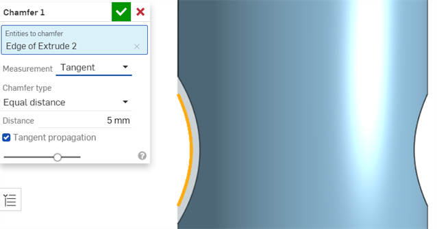 chamfer with tangent measurement example