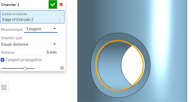 chamfer with tangent measurement example