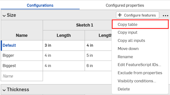 Click the More button next to a configuration input table