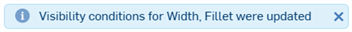 Onshape warning bubble saying that visibilty conditions have been adjusted after a deletion