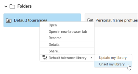 Unset the Default tolerances library folder
