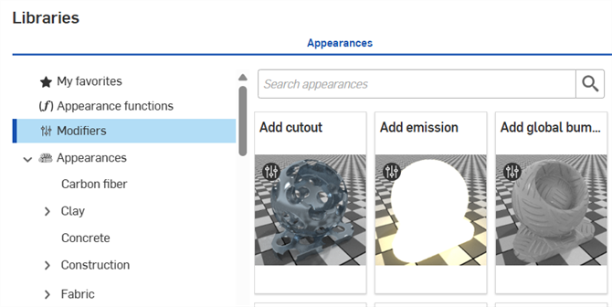 Modifiers folder in the Appearances library