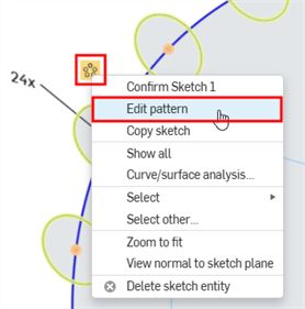 패턴 편집이 강조 표시된 패턴 아이콘 메뉴