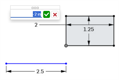 치수가 음수이면 스케치 방향이 반전됩니다.