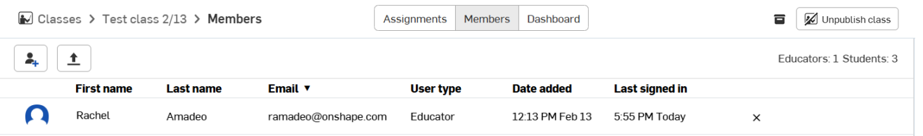 EDU 课程仪表板的“成员”部分的屏幕截图