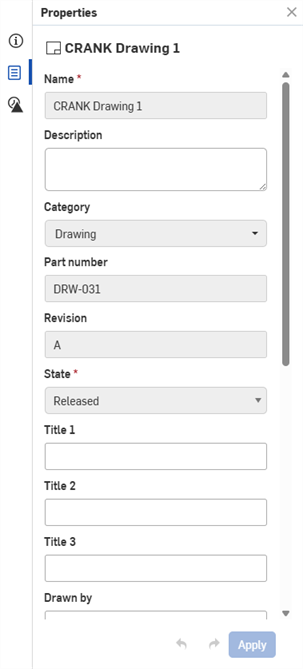 Properties panel for a Document