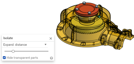 启用“隐藏透明零件”以便只有隔离的零件可见的示例