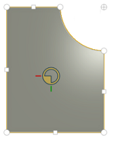 Example of selecting a planar face that has a partial cylindrical edge and the Mate connector inference points including the centroid of the axis