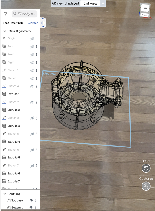 Part Studio 中模型的 AR 视图