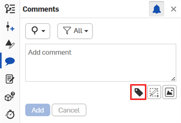 Comments dialog with Comments icon and Tag icon highlighted