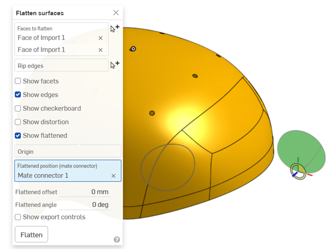 Using Flatten surface to obtain the decal cutout