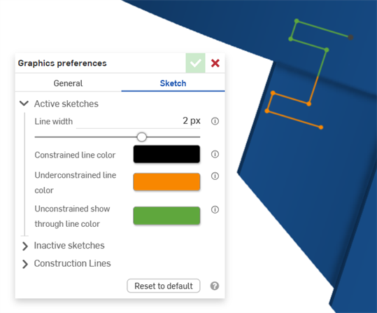 Graphics preferences: active sketch line color example