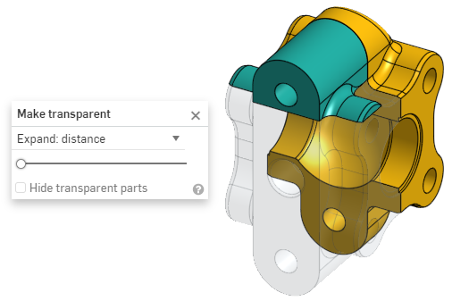 使用“使之透明”对话框上的“展开: 距离”滑块使零件透明