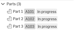 Showing the parts list properties