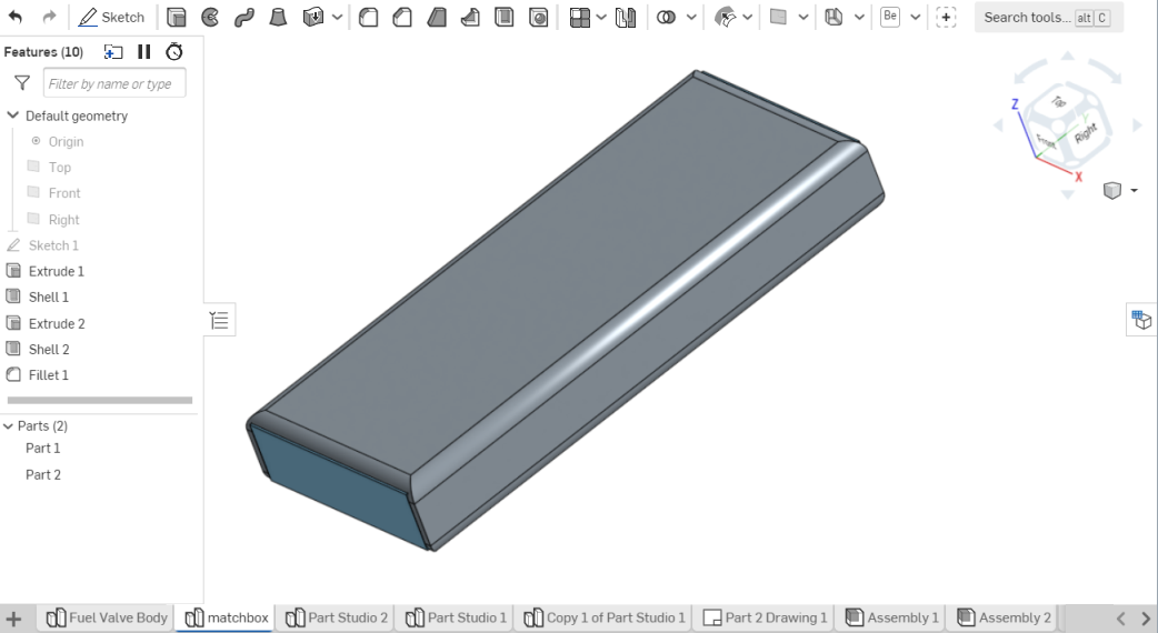 Onshape 用户界面 Part Studio 的快照