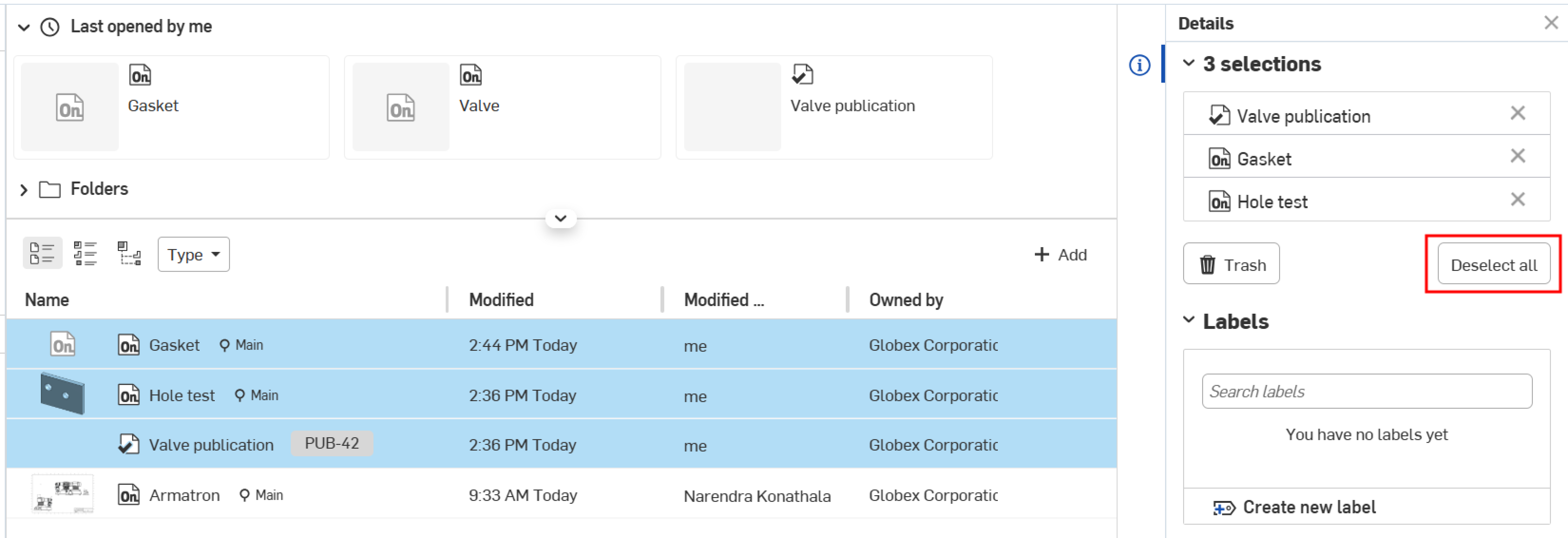 Deselectng multiple documents