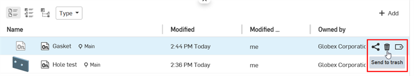 Sending a document to the trash