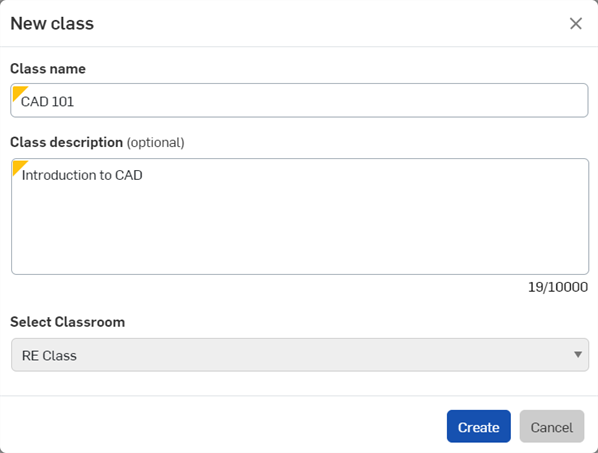 新建班级对话框