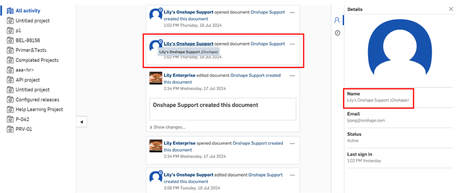 “活动提要”中的 OnShape 用户