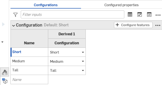the Configurations panel with an input propagation example