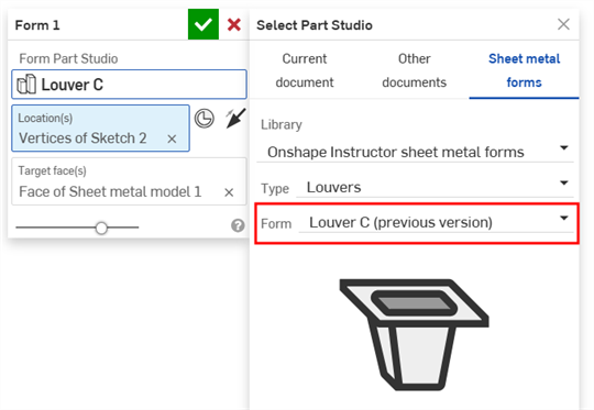 Updating the form from the Form dialog