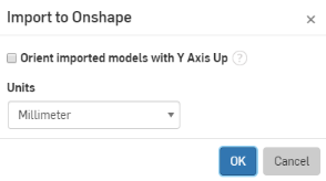 在“导入到 Onshape”对话框中更改网格单位的示例