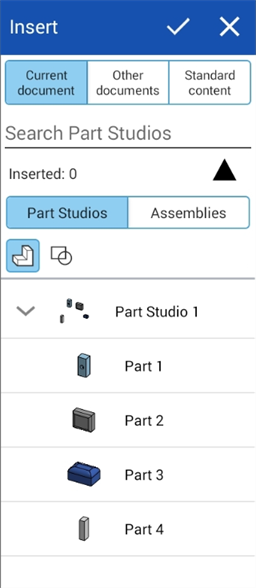 Screenshot of the Insert dialog with the parametric Part Studio icon showing