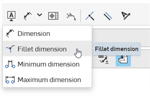 Annotation toolbar: Fillet dimension