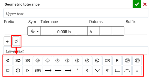 Geometric tolerance dialog - Show or hide symbols