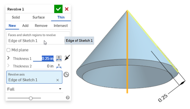 Thickness on a thin revolve