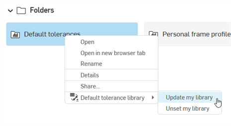 Updating the Default tolerances library folder